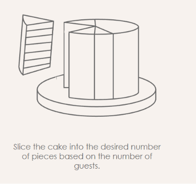 Slice the cake into the desired number of pieces based on the number of guests.